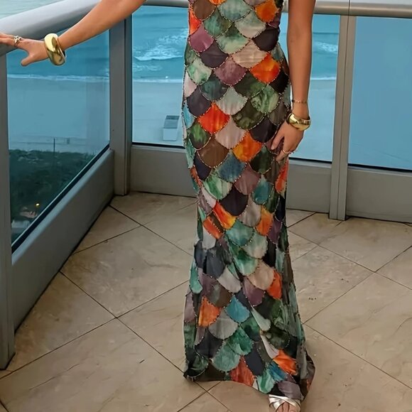 Gorgeous Multicolor Fishscale Maxi Dress  M - Picture 8 of 10